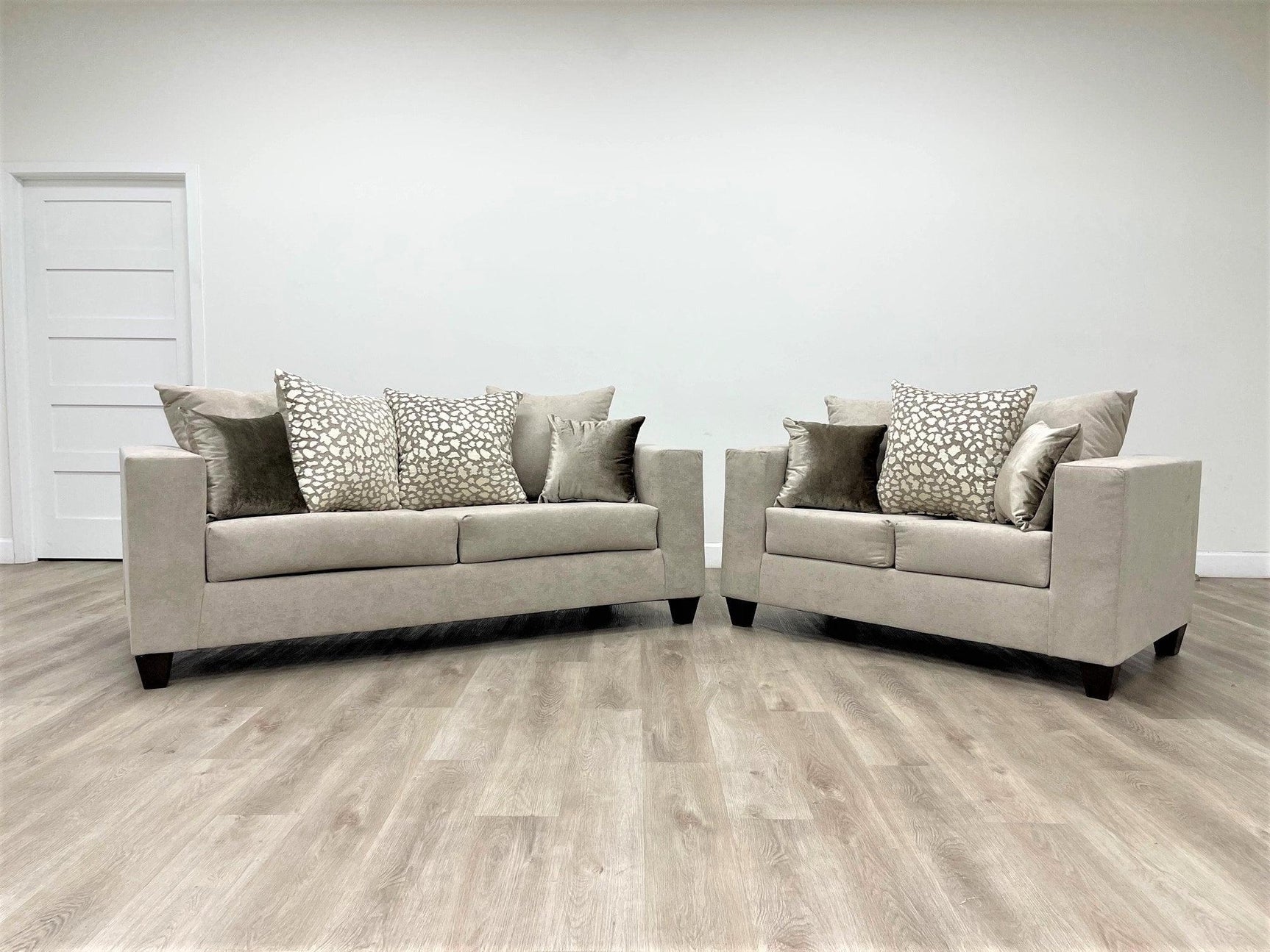 Hollywood Beige Modern Contemporary Solid Wood Velvet Fabric Upholstered Sofa & Loveseat - Ella Furniture