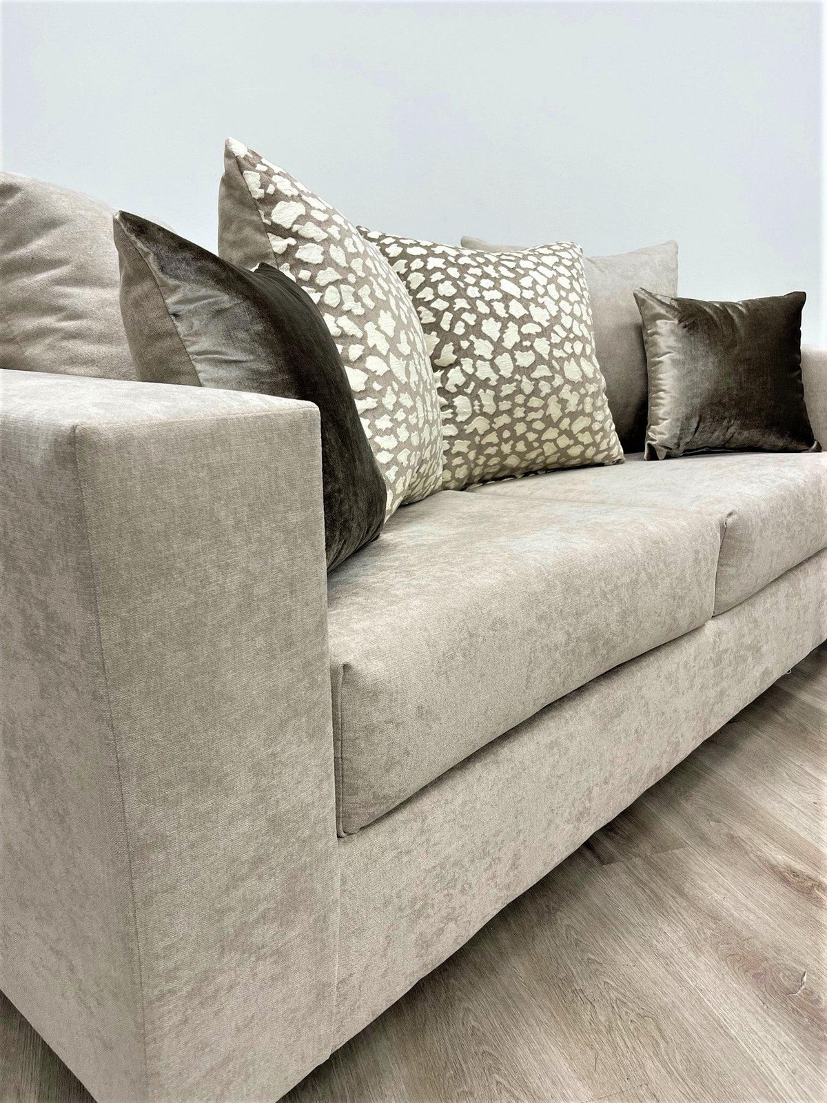 side view of Hollywood Beige Velvet Upholstered Sofa and Loveseat set