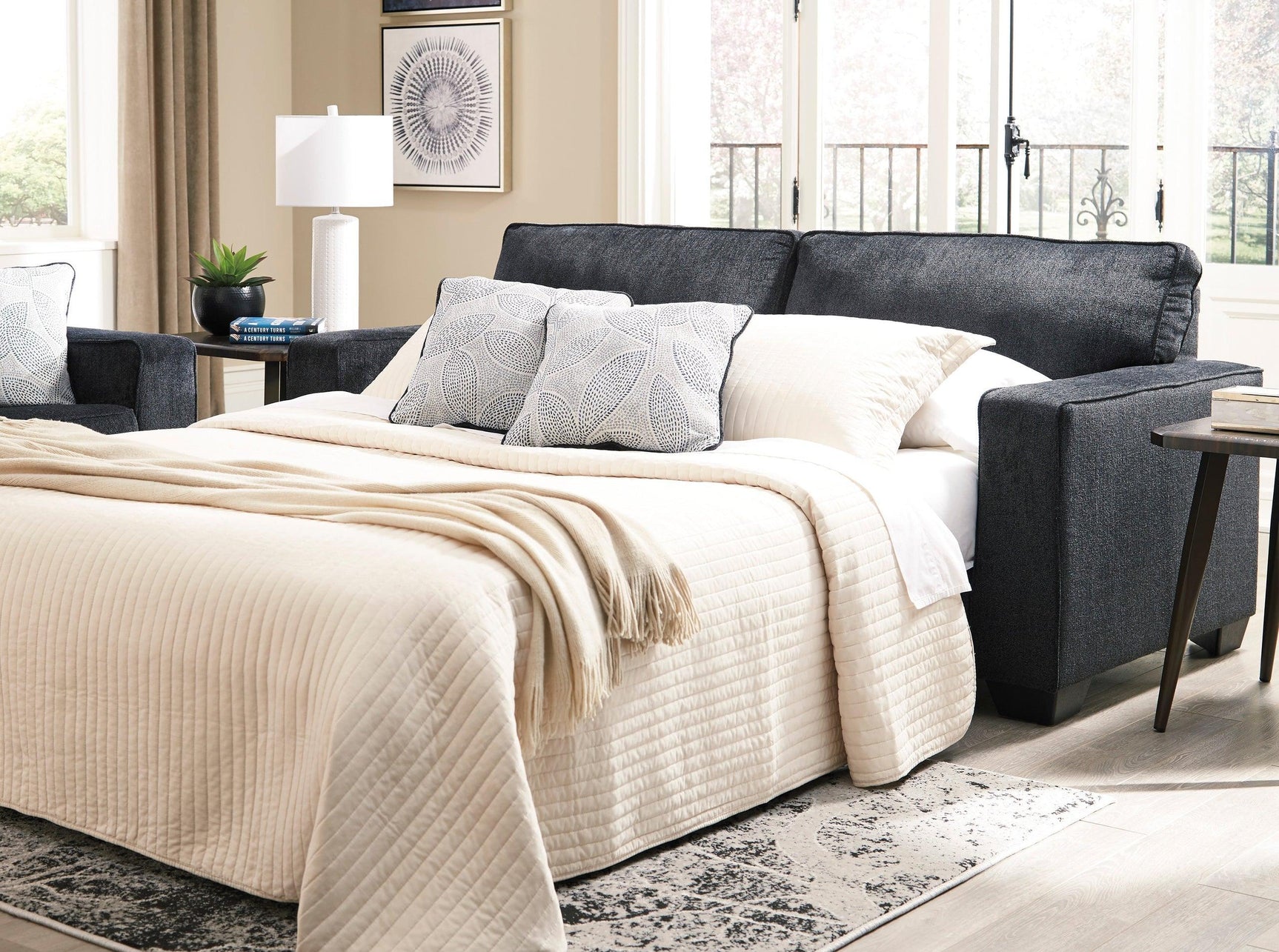 Altari Slate Fabric Upholstered Queen Sofa Sleeper - sofa bed mode