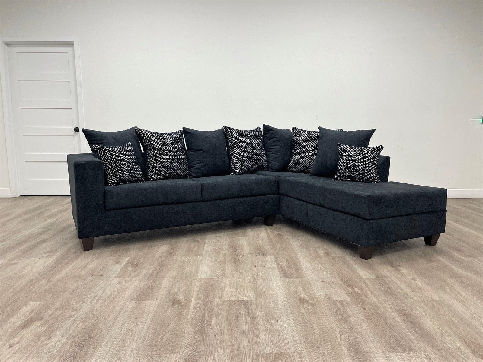 Hollywood Black Modern Contemporary Velvet Upholstered Sectional - Ella Furniture