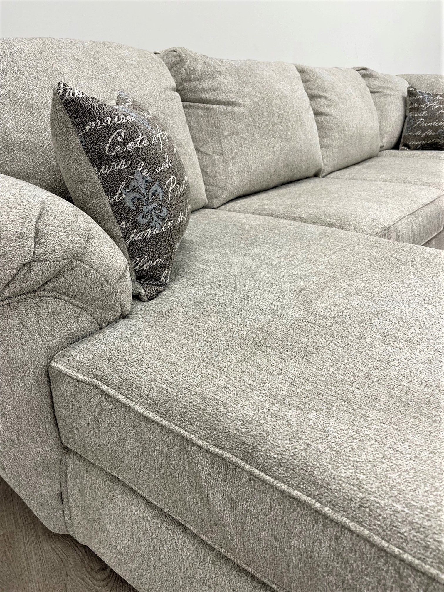 Brentwood Oatmeal Linen Chenille Sectional sofa in room setting