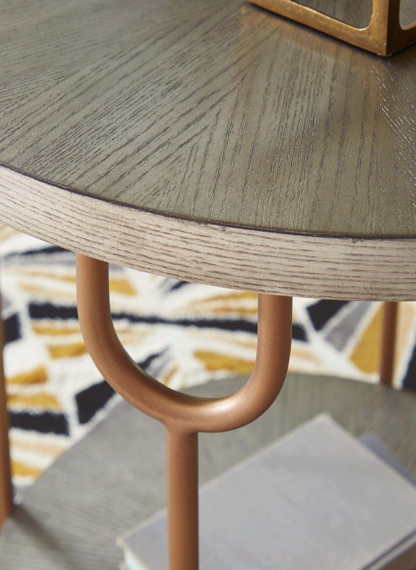 Ranoka Platinum table side view highlighting fixed lower shelf and metal legs
