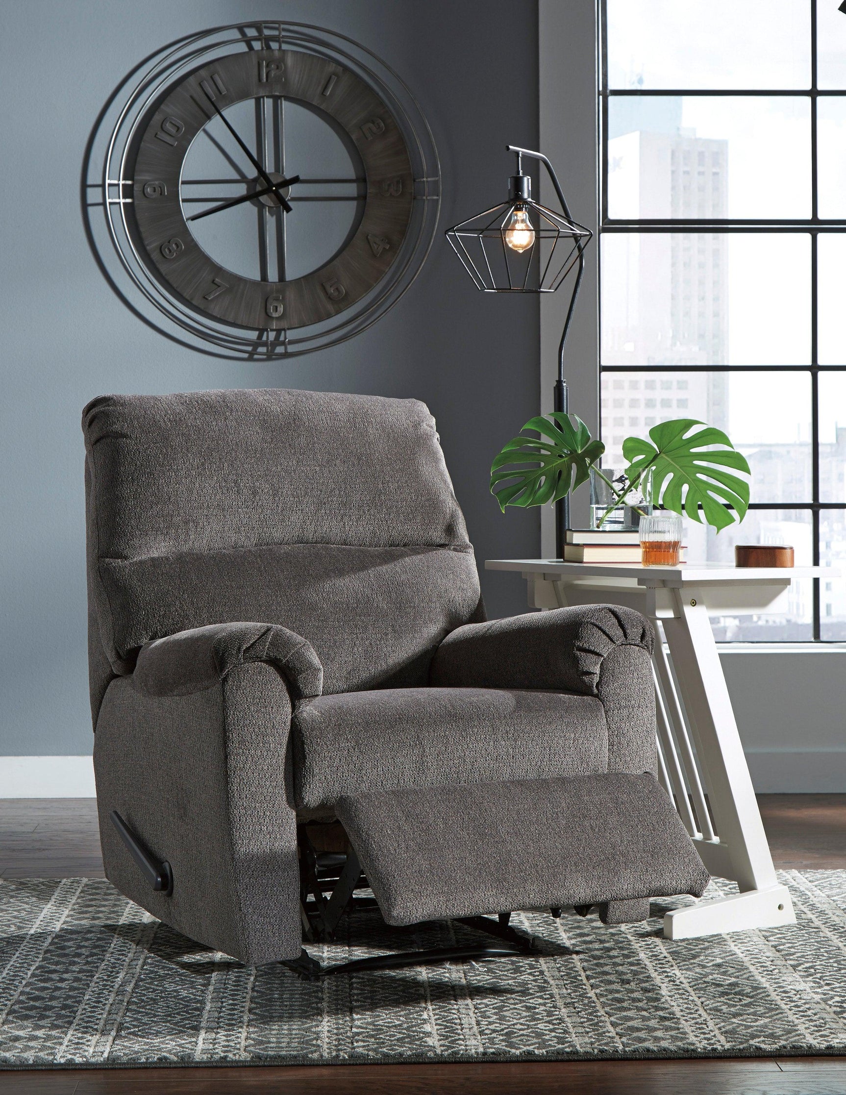 Nerviano Gray Zero Wall Metal Polyester Contemporary Modern Recliner - Ella Furniture