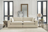main view of linen feather fiber blend oversized sectional sofa