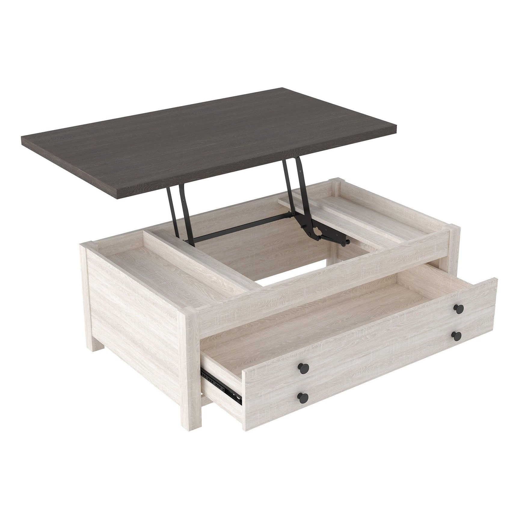 Dorrinson two-tone lift top rectangular coffee table top view