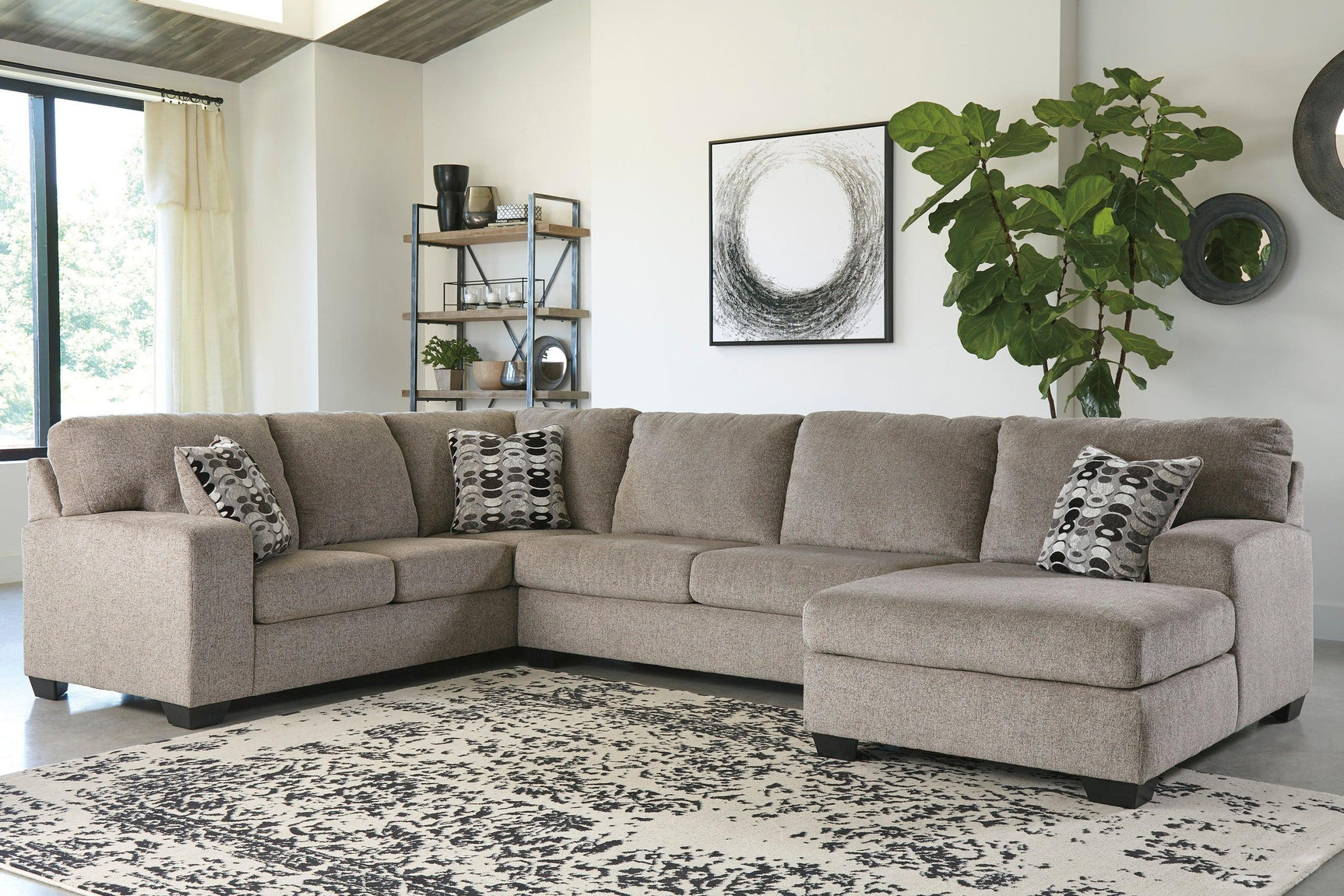 Ashley Platinum Chenille Fabric Sectional sofa side view