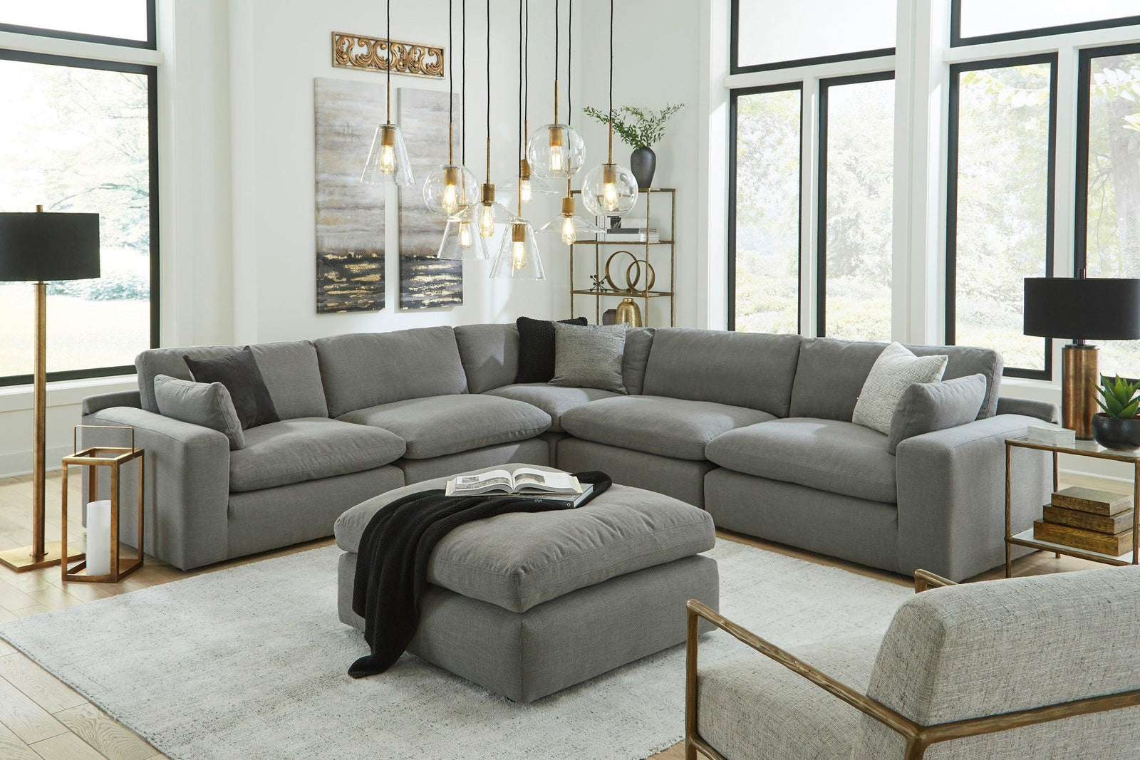Elyza Gray Modern Contemporary Traditional Sleek Fabric Sectional Oversized, High Quality Sofaloveseat - Ella Furniture