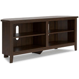 Camiburg Brown Modern Transitional Wood Corner TV Stand with Storage side angle