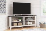 Dorrinson Two-Tone Antique White Corner TV Stand front view