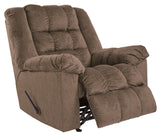 Drakestone Brown polyester rocker recliner showing side profile