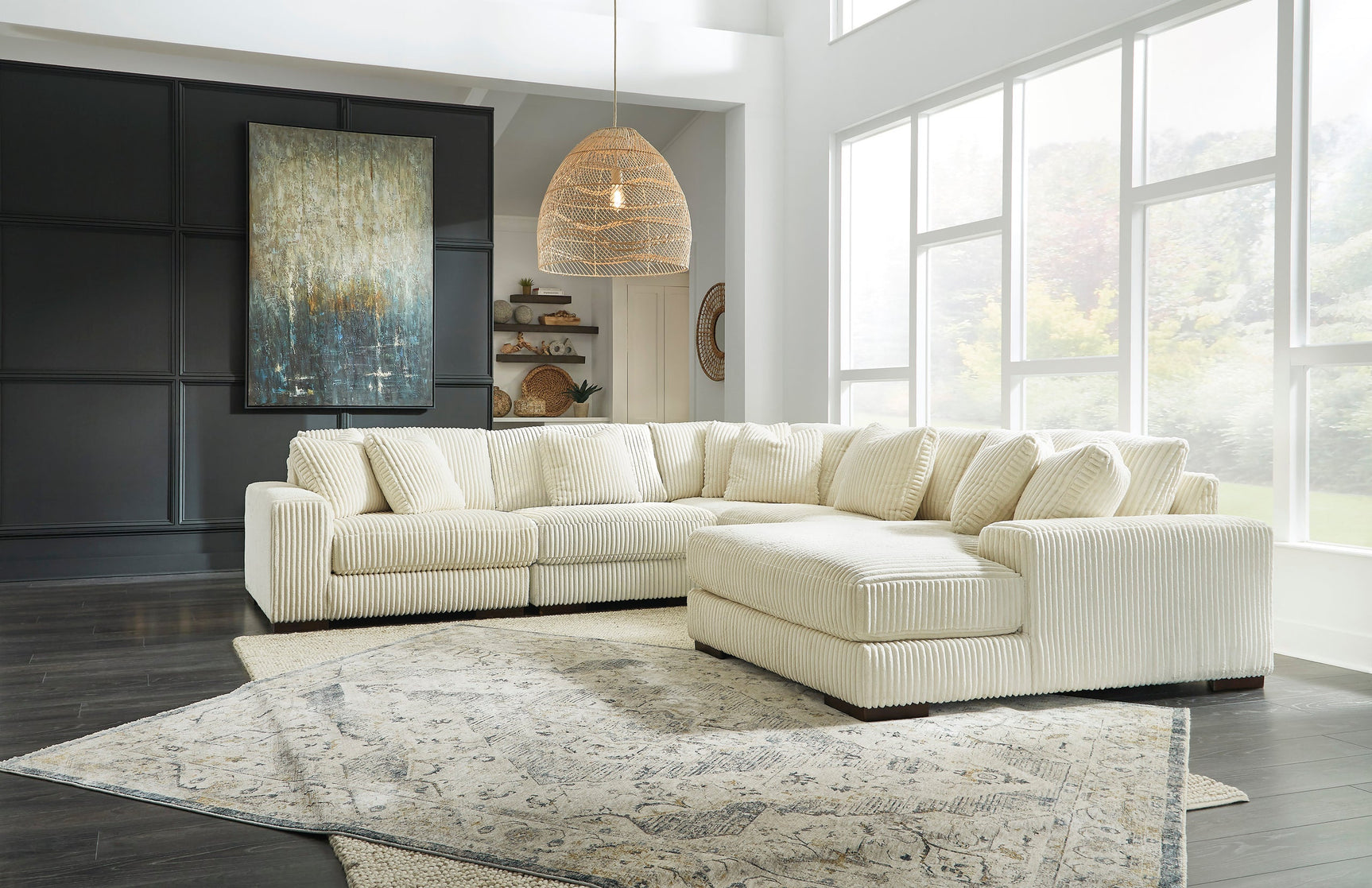 Side view of Tuleven Ivory 6-Piece Sectional Sofa with RAF Chaise