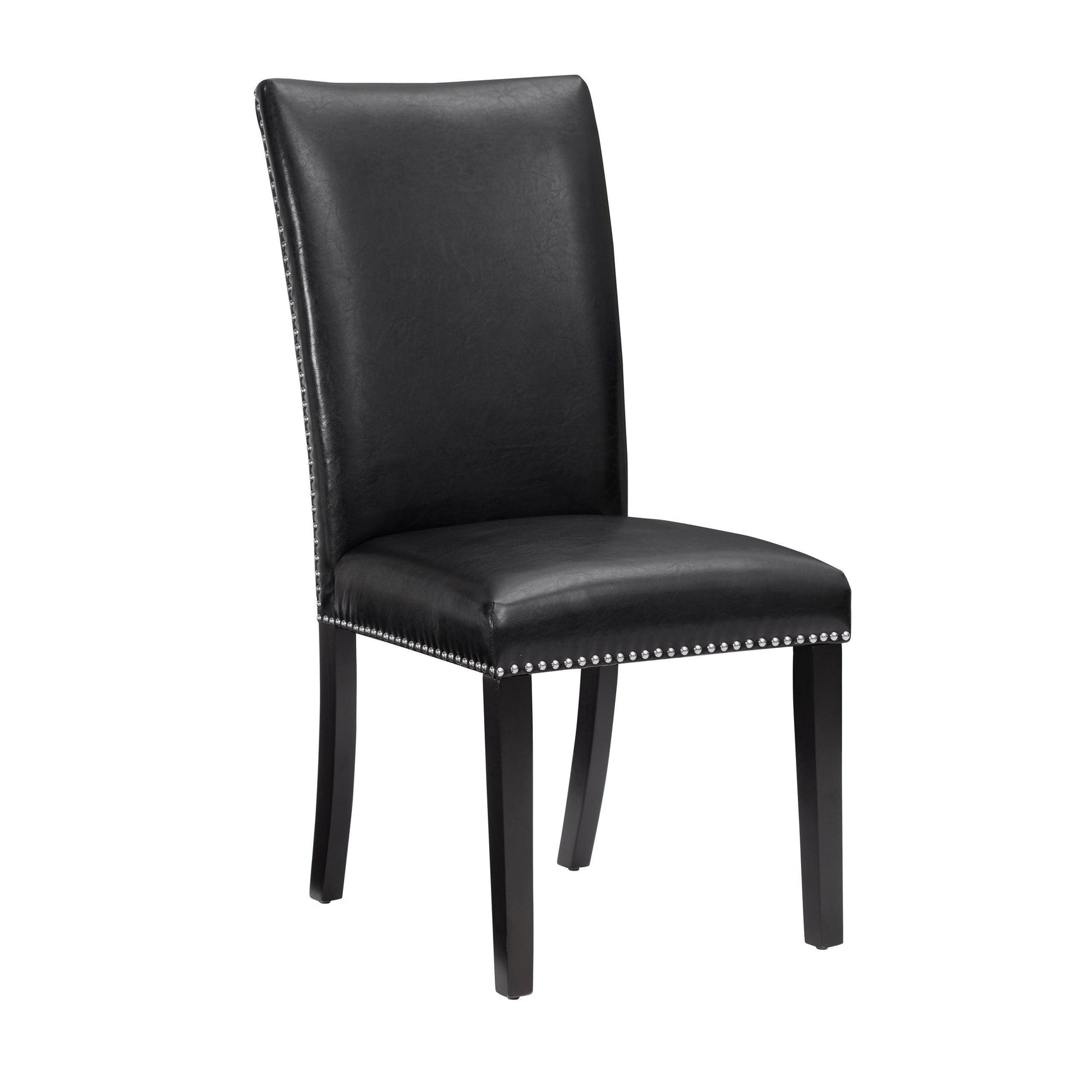 Room view of Finland dining room furniture with black faux leather and marble