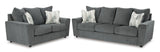 Side view of Ashley Gravel Fabric Upholstered Sofa Loveseat set