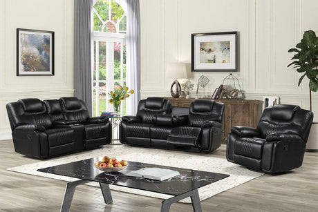 Galveston Black 3-piece oversized reclining sofa set, angled front view