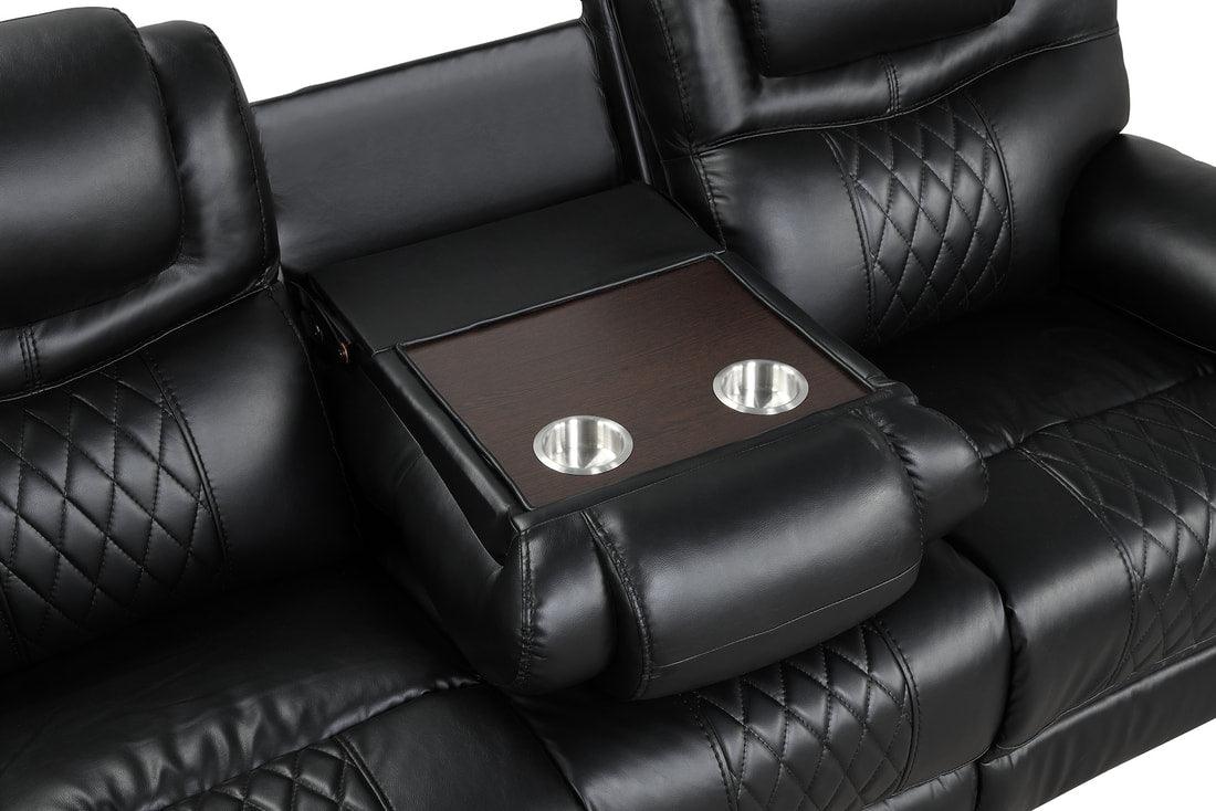 Galveston Black oversized reclining loveseat with console, side view