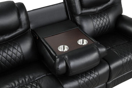 Galveston Black oversized reclining loveseat with console, side view