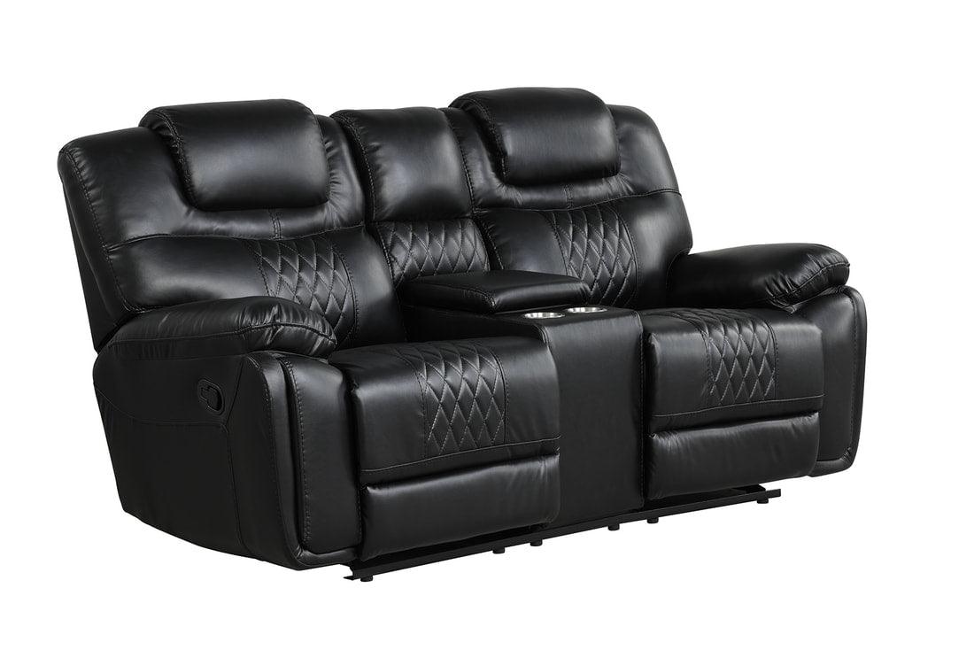 Galveston Black reclining chair with swivel and rocker, angled side view