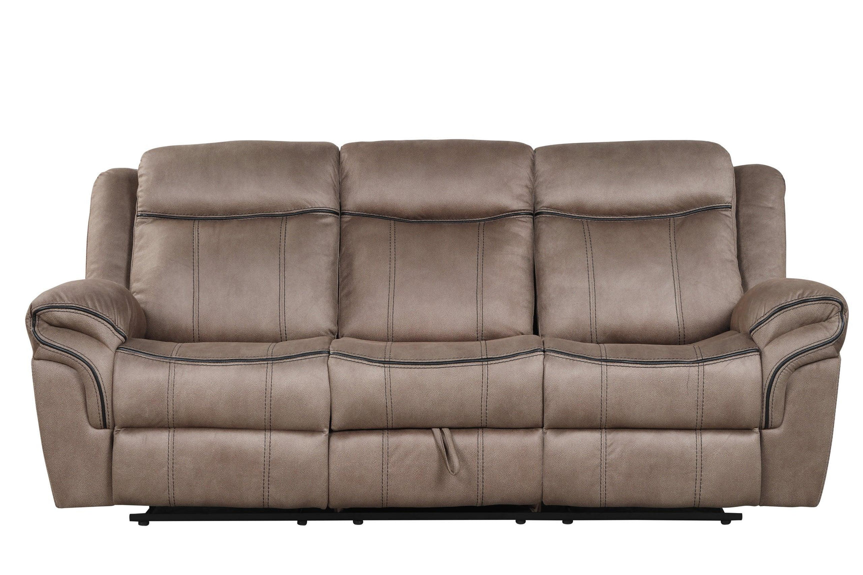Close-up of Andres brown faux leather reclining sofa upholstery