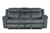 Andres Grey reclining loveseat in grey faux leather upholstery - side angle