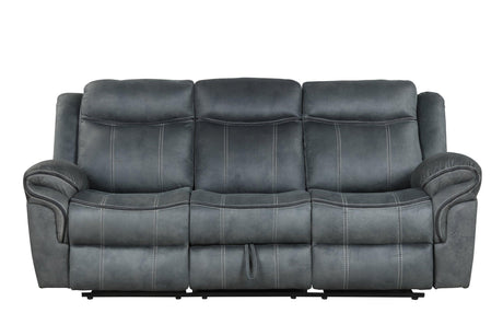 Andres Grey reclining loveseat in grey faux leather upholstery - side angle