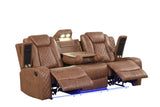 LED lighting under footrest of Luz Tan sofa