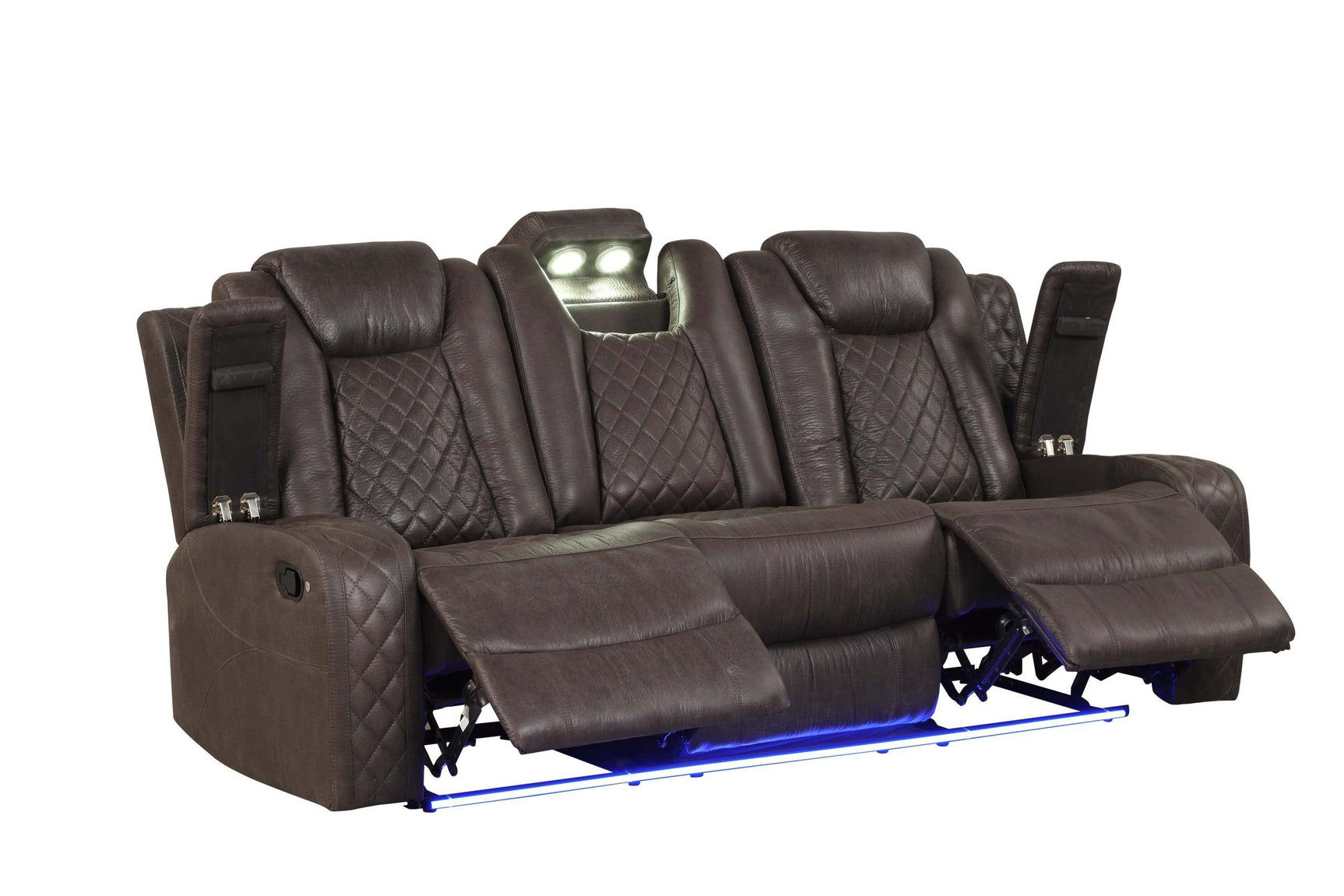 Luz Chocolate reclining sofa with drop-down charging compartment
