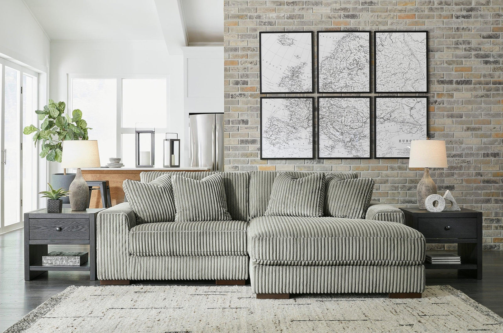 main view of Lindyn Fog Gray Faux Upholstered Sectional sectional sofa