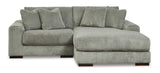 side view of Lindyn Fog Gray polyester upholstered sectional sofa