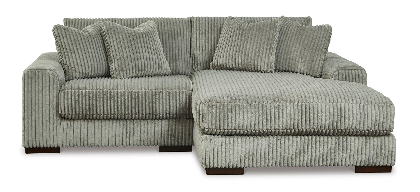 side view of Lindyn Fog Gray polyester upholstered sectional sofa