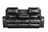 Side angle of Titan leather gel sofa with drop-down table