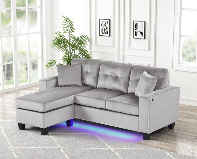 main view of Messi Grey Velvet Upholstered Tufted Reversible Sectional sectional sofa