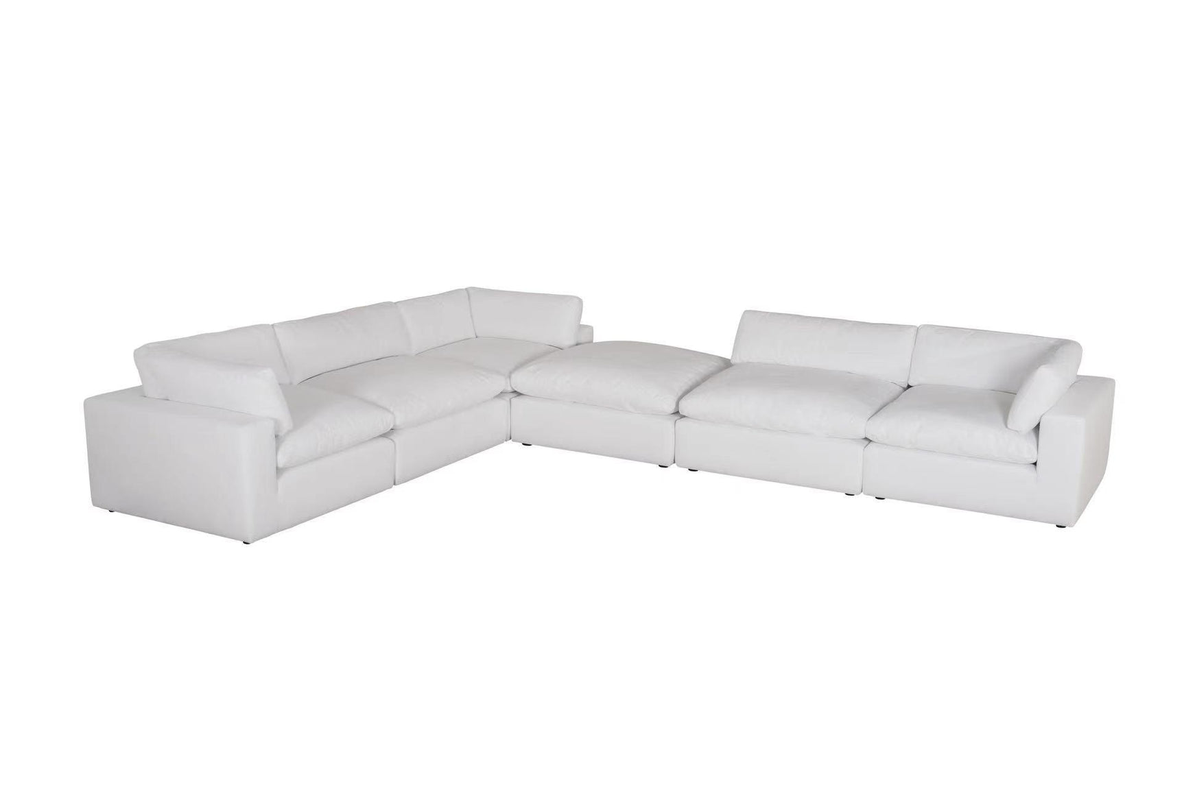 Front view of XL Cloud White sectional sofa including ottoman