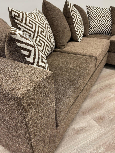 Hollywood Mocha chenille upholstered sectional sofa side view