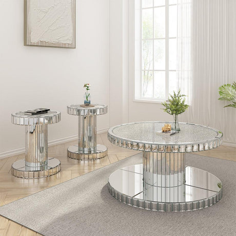 Aroma 3-piece occasional table set showing coffee and two end tables with mirror finish from a front angle