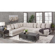 main view of sand gray fabric upholstered oversized sectional sofa