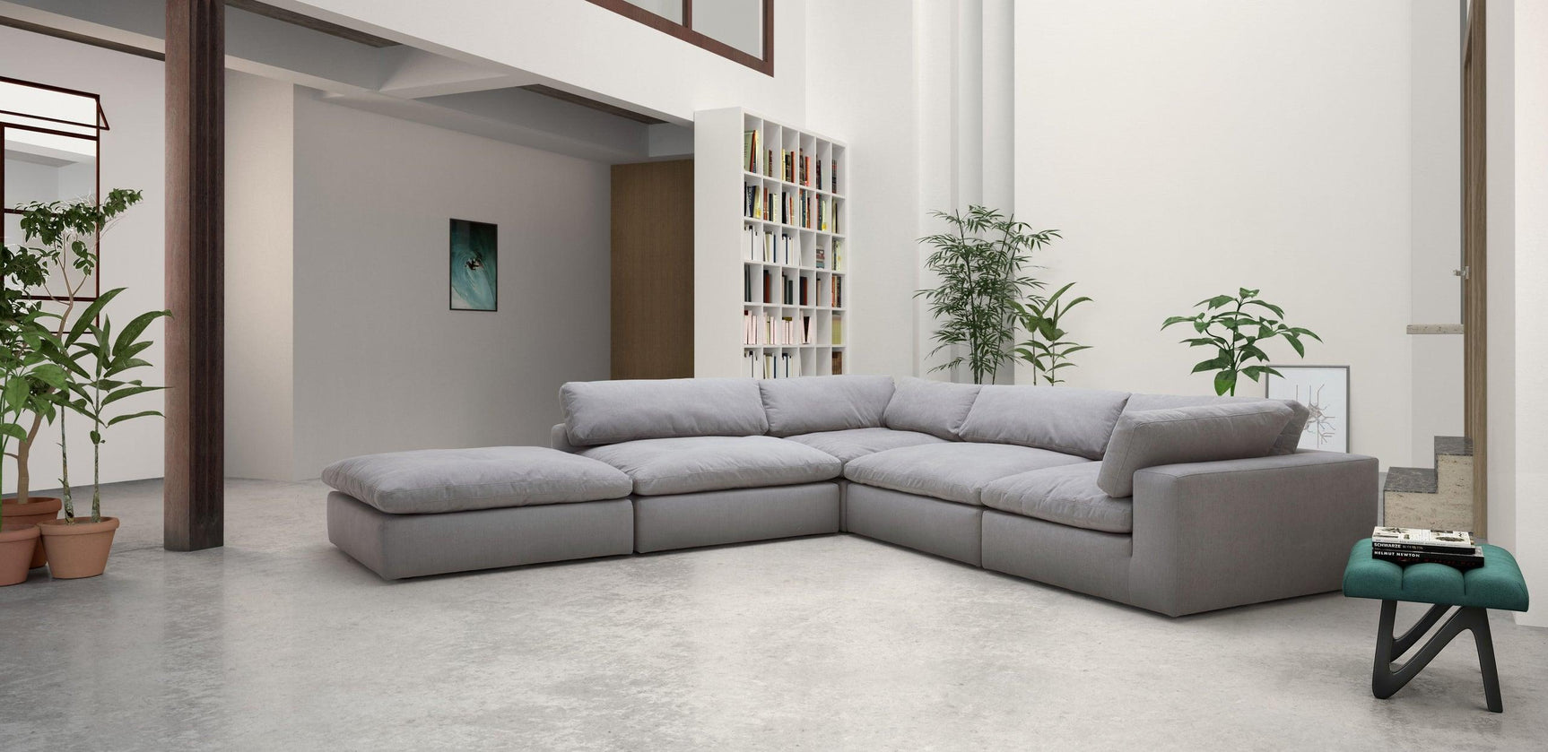 Side view of XL Cloud Gray Sectional Sofa