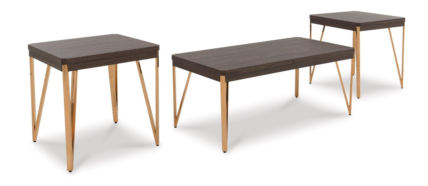 Brown and champagne square end tables set side view