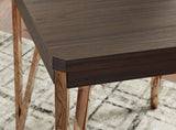 Brown and champagne occasional table set with metal and wood detail