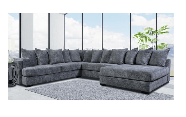 Gray Modern Contemporary Solid Wood Thick Chenille Fabric Upholstered Oversized Sectional - Ella Furniture