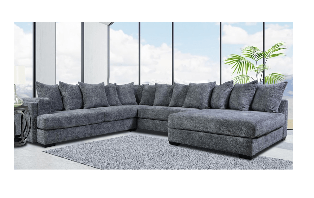 Gray Modern Contemporary Solid Wood Thick Chenille Fabric Upholstered Oversized Sectional - Ella Furniture