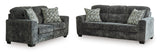 Side view of Ashley 505-04 Sofa and Loveseat in gunmetal polyester