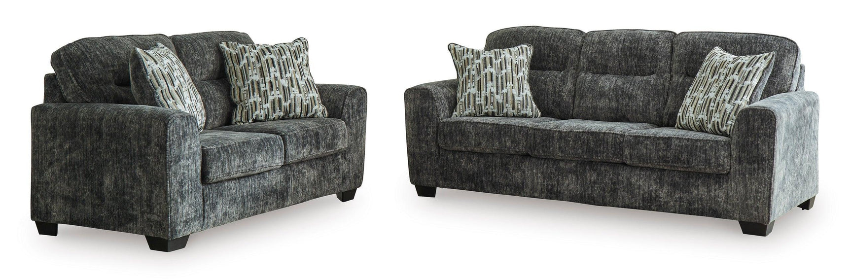 Side view of Ashley 505-04 Sofa and Loveseat in gunmetal polyester