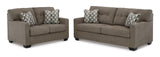 Side angle of Ashley 310-05 chocolate sofa and loveseat set