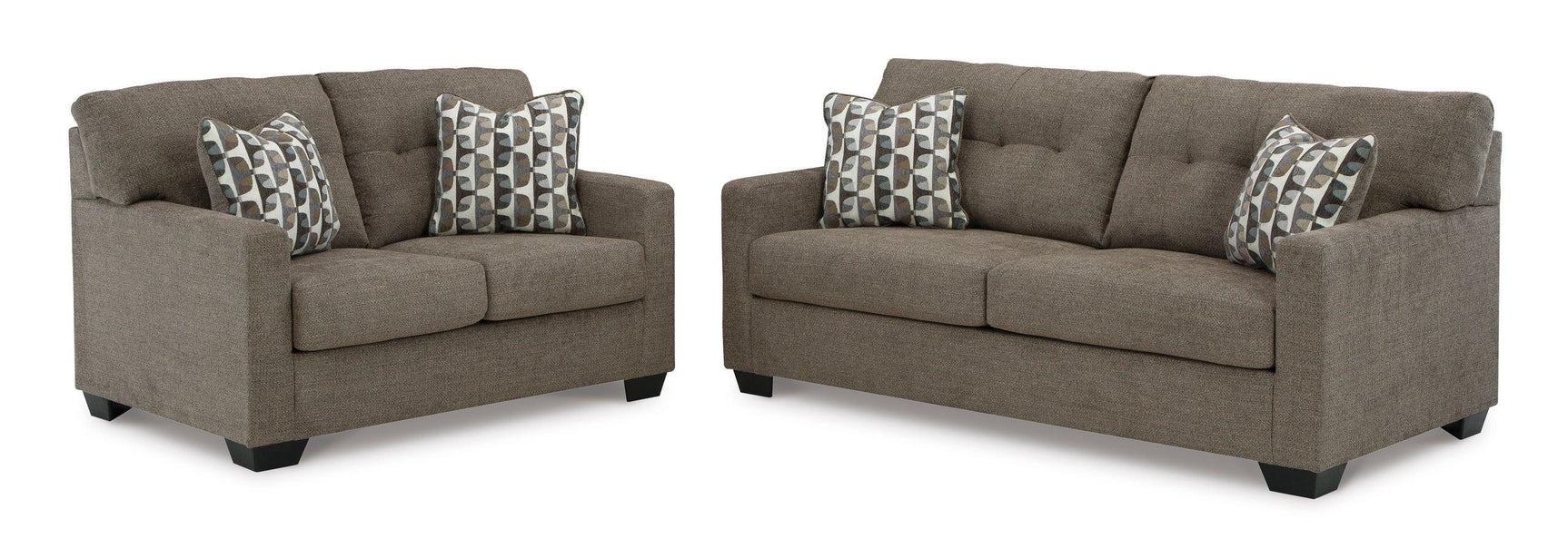 Side angle of Ashley 310-05 chocolate sofa and loveseat set