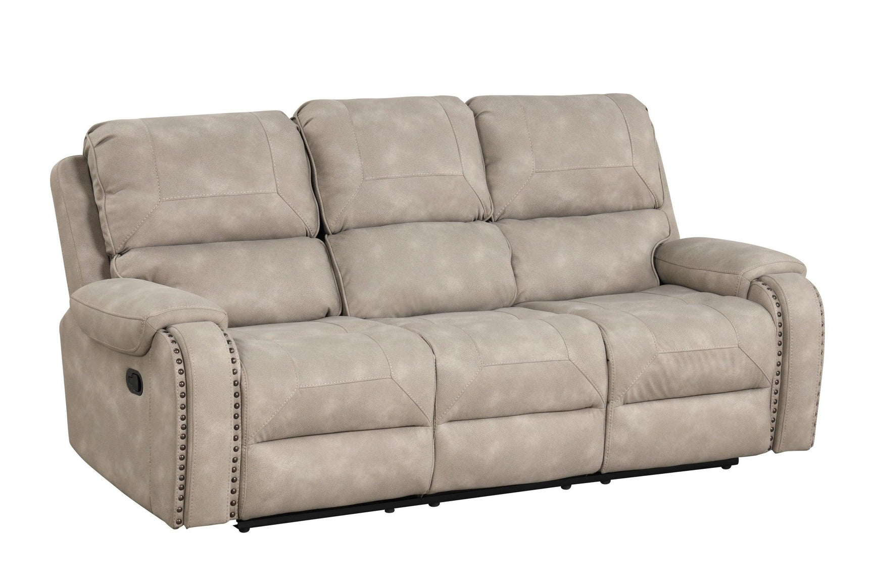 Rocker swivel recliner upholstered in Palomino material, angled view