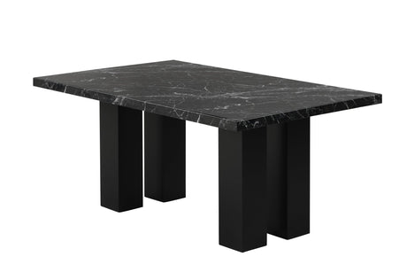 angled main view of Onyx Black Faux Marble dining table and chairs