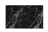 Detail of black faux marble table top and velvet chairs
