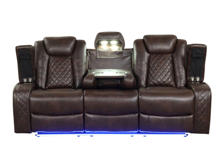 Luz Brown Reclining Sofa and Loveseat angled view