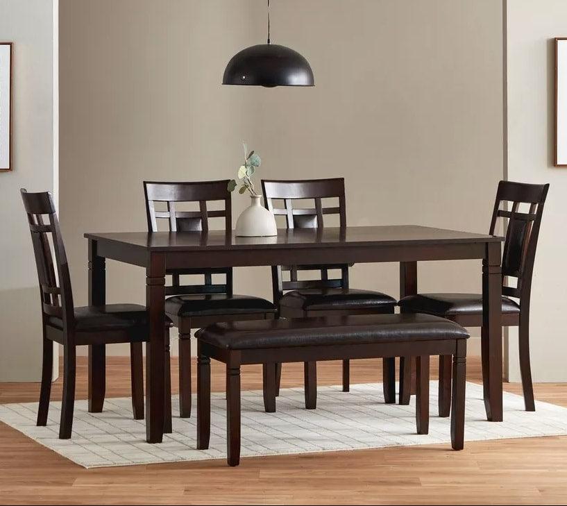 Danila Cappuccino dining room set with table, four chairs, and bench in cappuccino finish