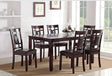 front view of Danila Cappuccino Faux Leather Dining Room Set with dining table and six chairs